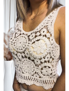 Bluzka Ażurowa beige -...